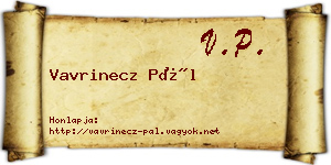 Vavrinecz Pál névjegykártya